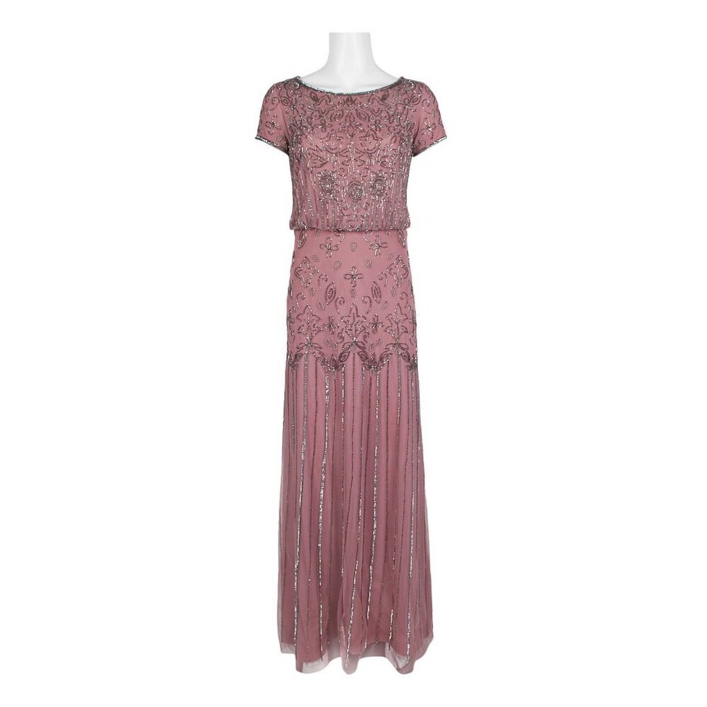 Adrianna Papell Rose Gold Beaded Maxi Dress